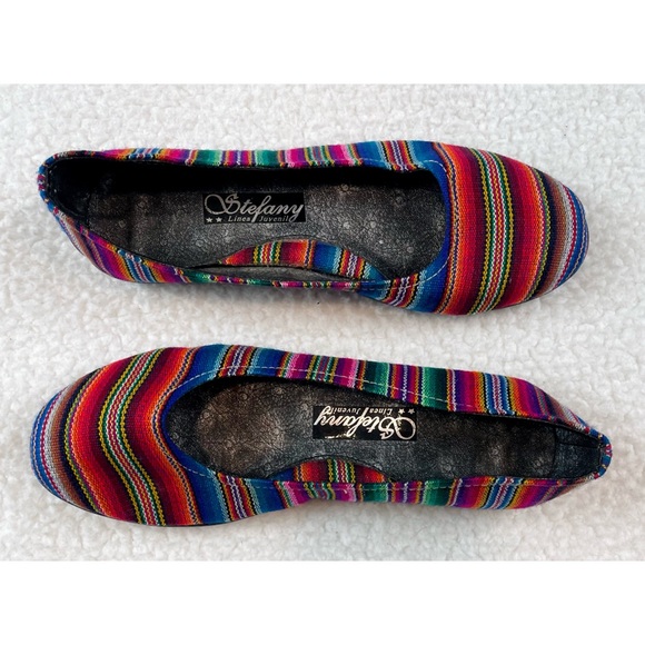 (NWOT) STEFANY • Peruvian Rainbow Striped Fabric Rounded Toe Ballet Flats - Picture 12 of 16